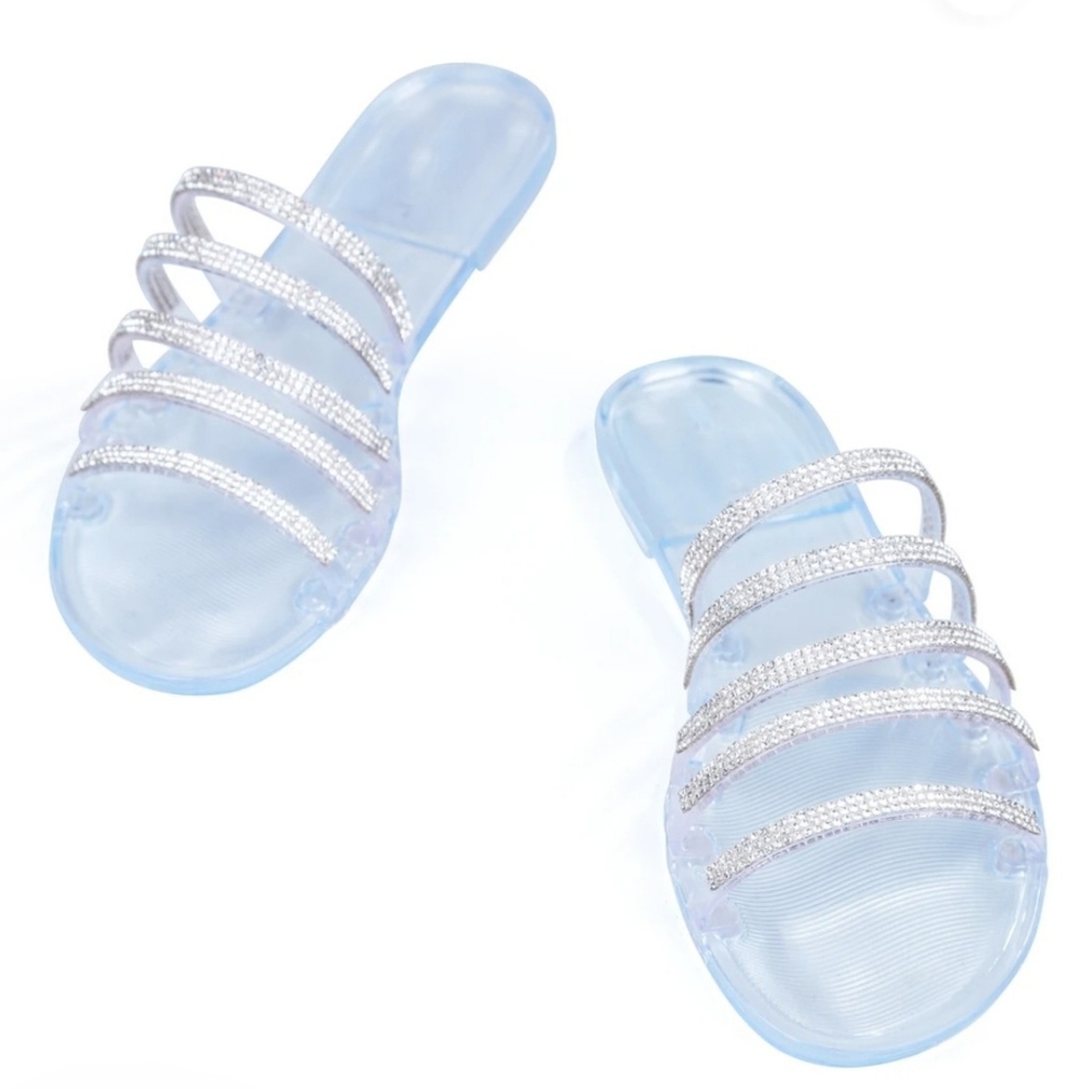 💗ARRIVED 💗 CLEAR BLUE FLAT SANDALS - Picture 5 of 8